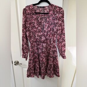 Zara Pink and Black Floral Long Sleeve Dress